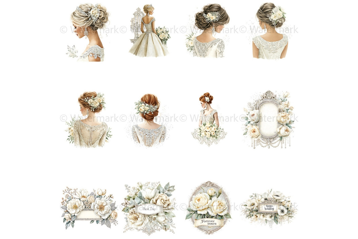 Elegant Watercolor Wedding Clipart, a Decorative Illustration by Nicole Branger Art (Photo 10 of 22)