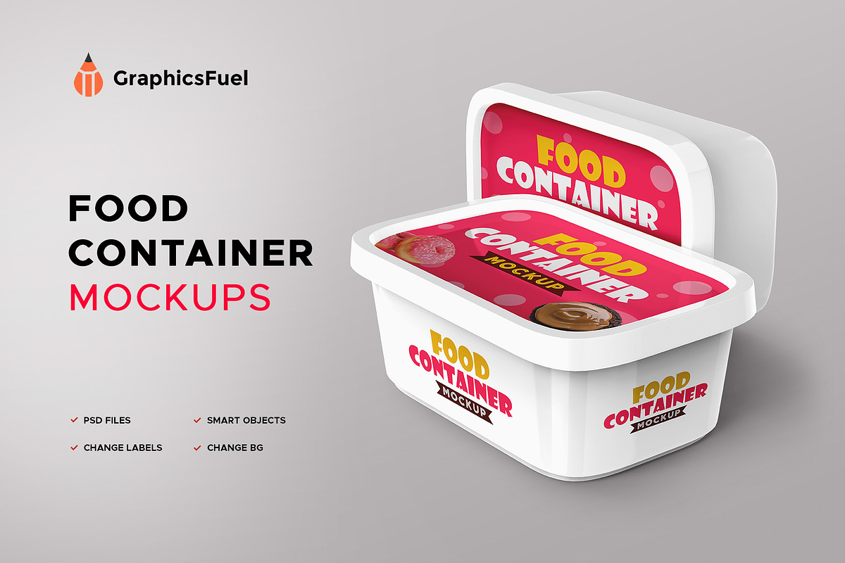 Plastic Food Container Mockups, a Cups & Container Mockup by Graphicsfuel (Photo 1 of 6)