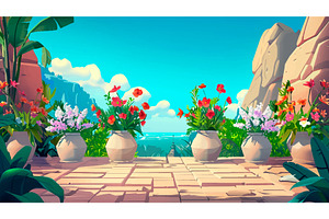 Beautiful Outdoor Terrace with Vases, an Object Illustration by LadadikArt