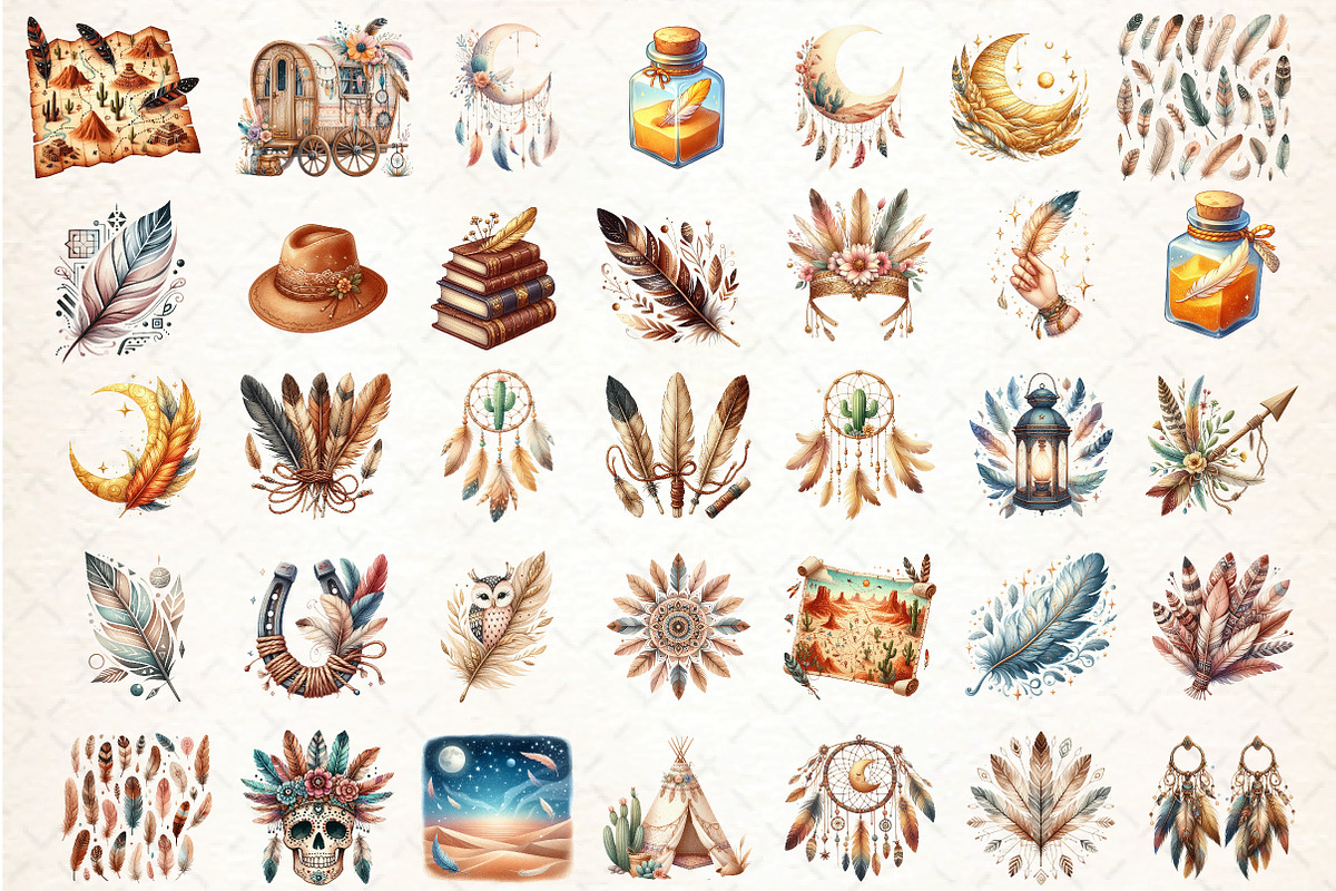 Boho Clipart Png Bundle Feathers, an Illustration by DreamCafeArt (Photo 2 of 6)