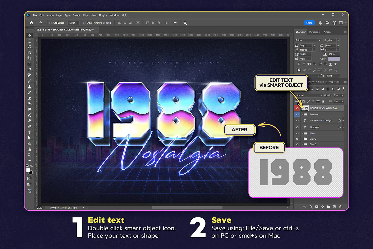 80s Retro Text Effects, a Layer Style Add-On by Andrew Skoch Design