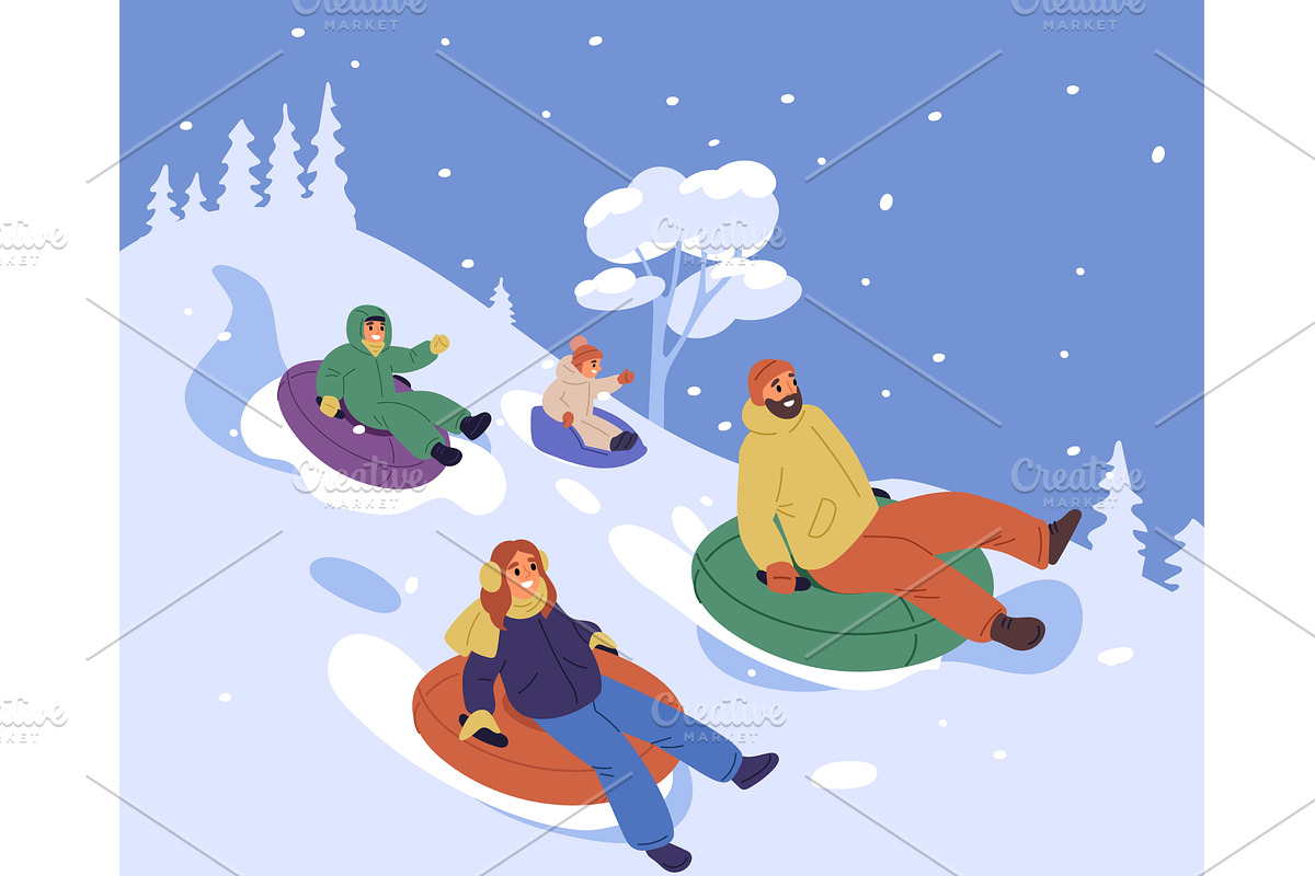 Young cheerful family rides down, an Illustration by Vectorbuum