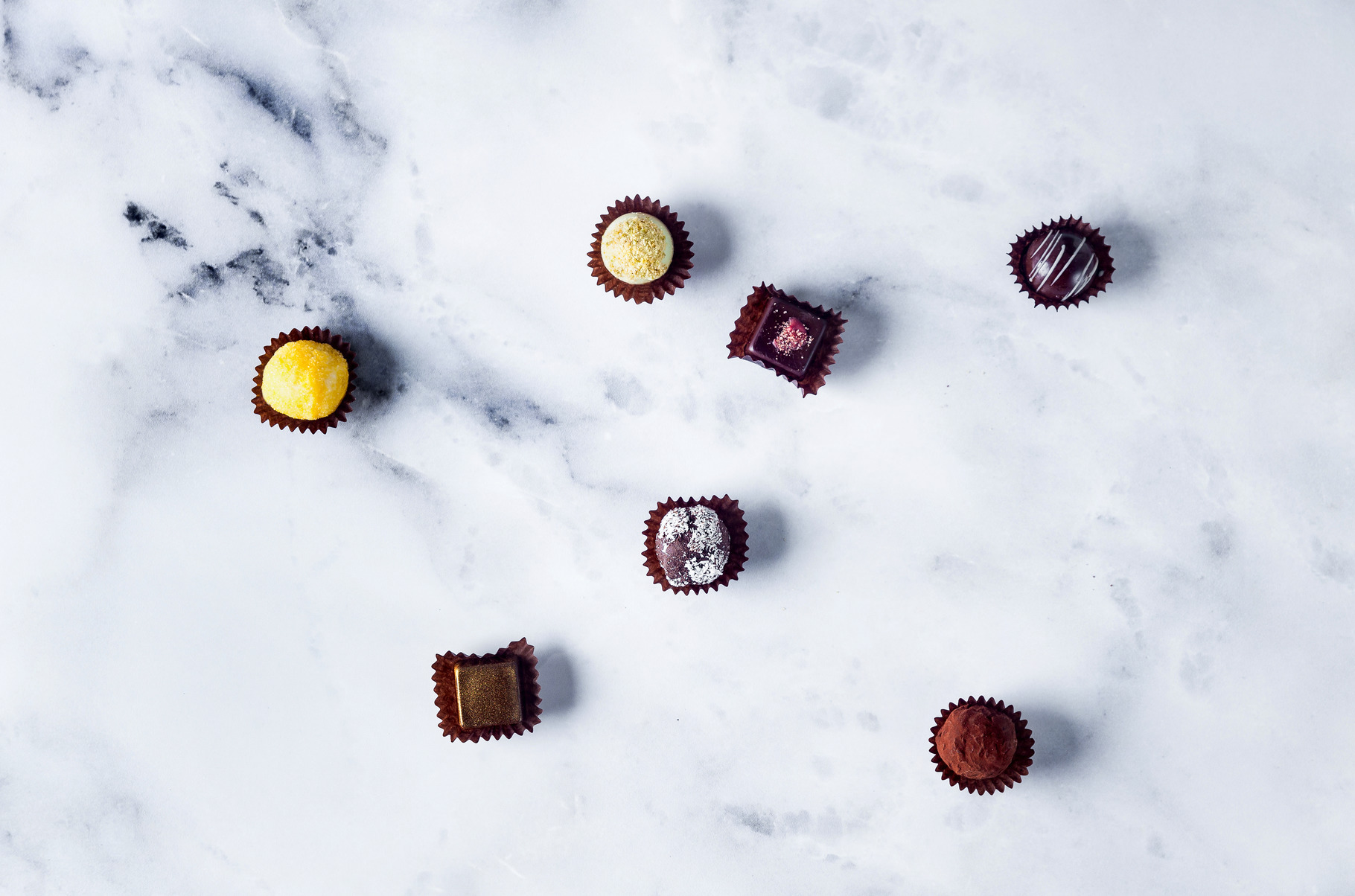 Sweets from different types of choco containing chocolate, different ...