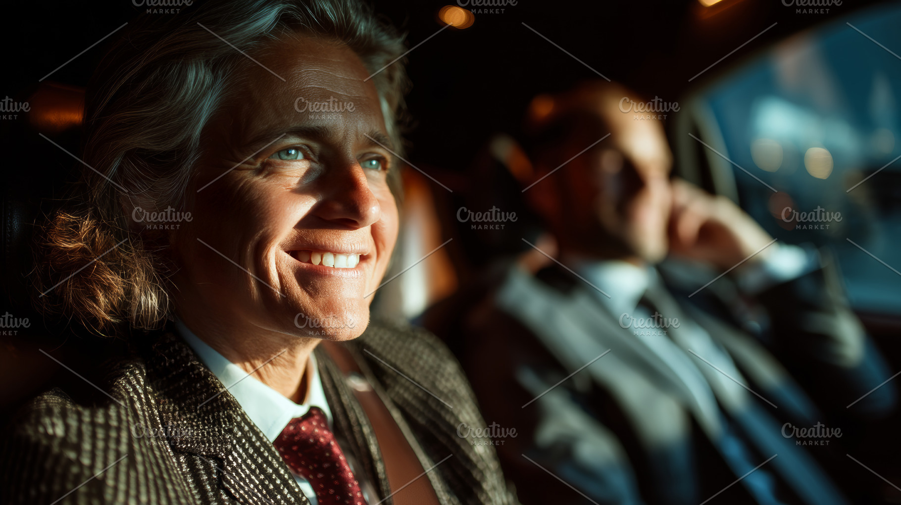 Business travel in a luxury car: two executives on a calm, focus, a Photo by AS photostudio