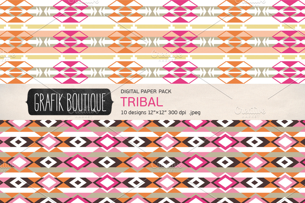 Tribal pattern digital paper girly preview 4