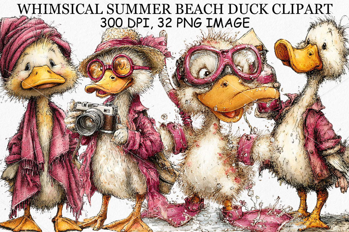 Whimsical Summer Beach Duck Clipart, an Illustration by Canvas Craft (Photo 1 of 7)