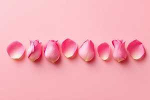 Fresh pink rose petals arranged beautifully on a soft pink surface for an elega, a Nature Photo by AlyaAnd