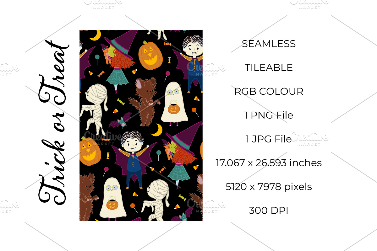 Trick or Treat Seamless Pattern, a Pattern Graphic by Painted Puffin Creative (Photo 2 of 3)
