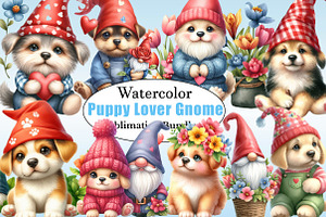 Watercolor Spring Puppy Lover Gnomes