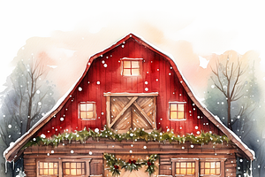 Watercolor Christmas Barn