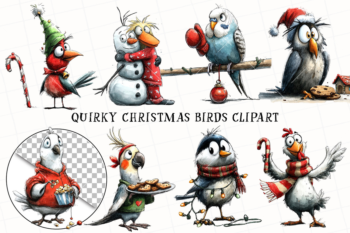 Quirky Christmas Birds Clipart, an Illustration by OK Design (Photo 2 of 6)