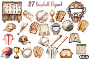 Vintage Baseball Clipart, an Illustration by DreamCafeArt (Thumbnail 1 of 7)