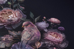 Violet Floral Birds Pattern