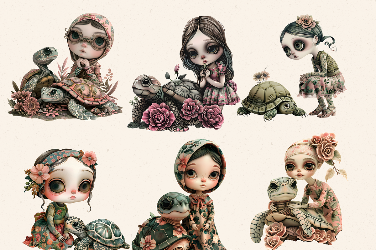 PINK TURTLE GIRL CLIPART PACK, a Person Illustration by Daring Digies (Photo 2 of 10)
