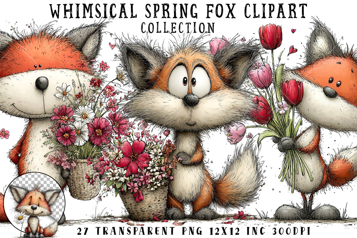 Whimsical Spring Fox Clipart, an Illustration by OK Design (Photo 1 of 6)
