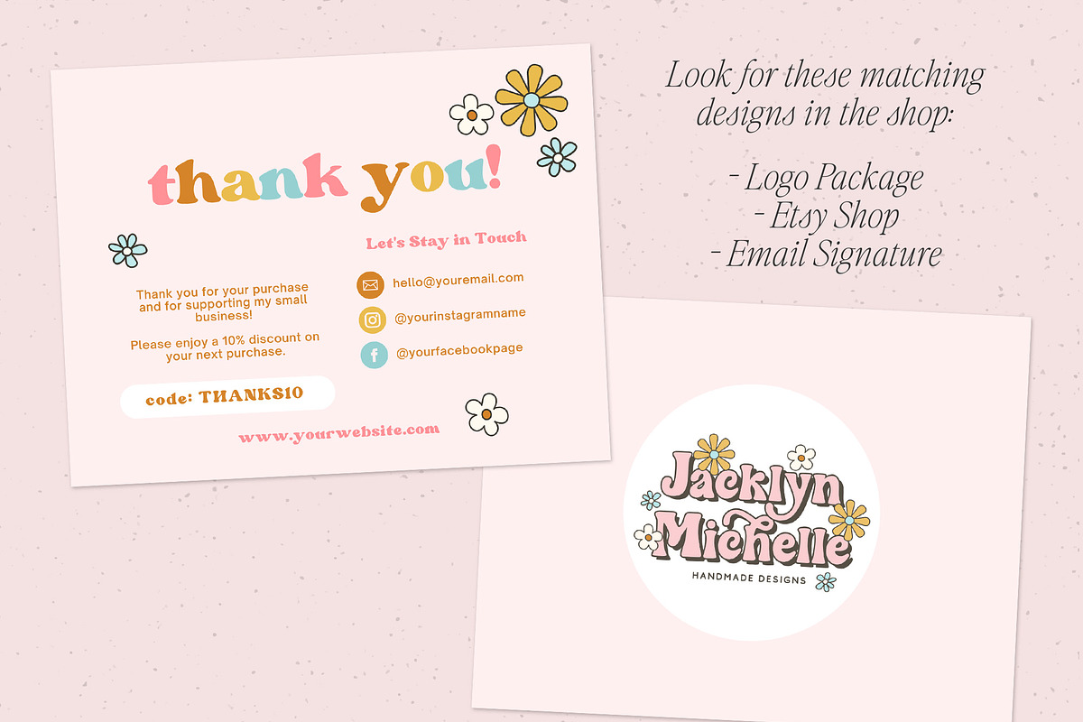 Retro Flower Thank You Card Canva, a Business Card Template by Summit Avenue (Photo 2 of 6)