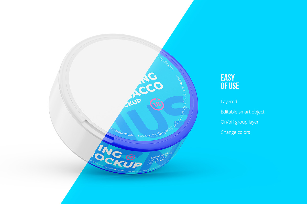 Snus Chewing Tobacco one lock 4 PSD, a Packaging Mockup by easymock 2 (Photo 8 of 15)