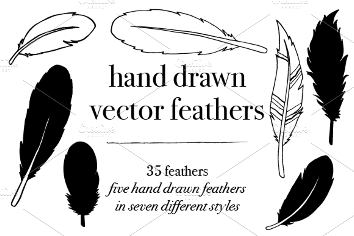 35 Vector Hand Drawn Feathers, a Texture Illustration by Foxtail Pine Studio (Photo 1 of 3)