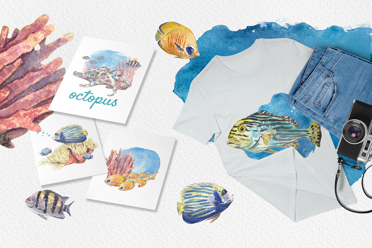 Coral Reef Watercolor Clipart, an Animal Illustration by Nastya Che (Photo 7 of 14)