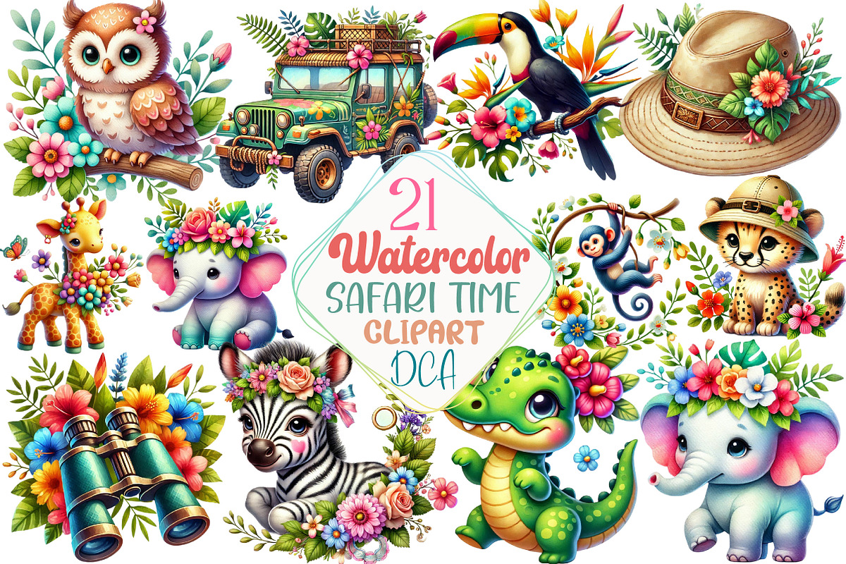 Spring Safari Time Clipart, an Illustration by DreamCafeArt (Photo 1 of 5)