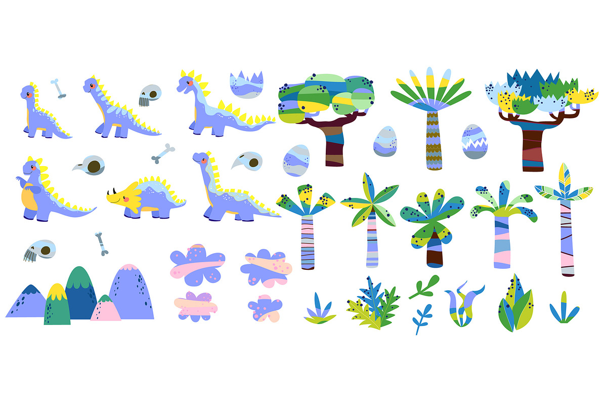 Blue Cartoon Dinosaur Set. Vector, an Animal Illustration by the_myro (Photo 3 of 3)