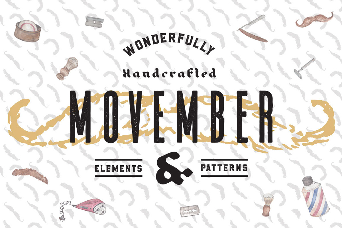 Movember Elements & Patterns, an Illustration by Rawberry Strubarb Ink. (Photo 1 of 4)