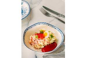Mayonnaise salad with crab meat, a Food & Drink Photo by Fascinadora