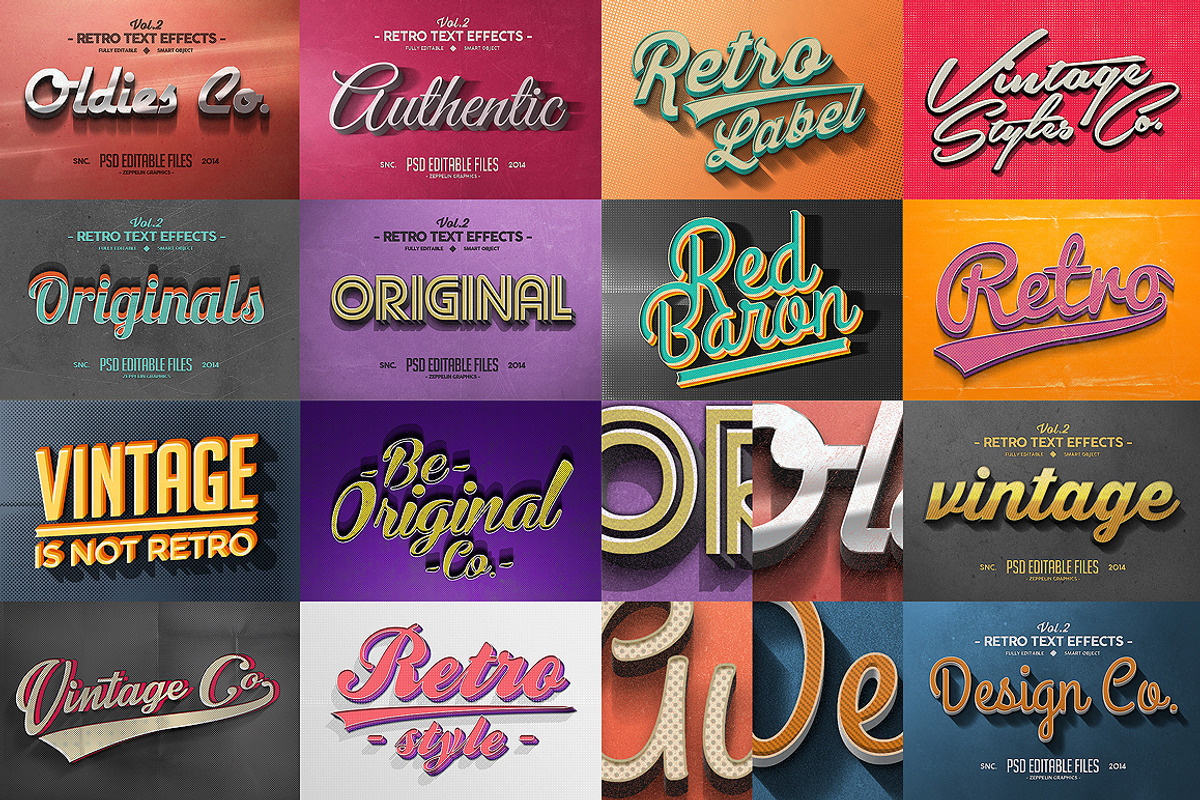 50 Vintage Text Effects Bundle, a Brushes & More by Graphicdome