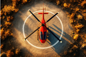 Aerial view of a red helicopter on a, a Transportation Illustration by Sergey Kotenev