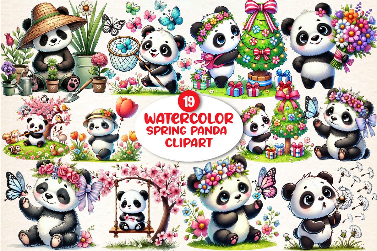 Spring Panda Sublimation Clipart, a Seasonal Illustration by DreamArtGraphic (Photo 1 of 4)