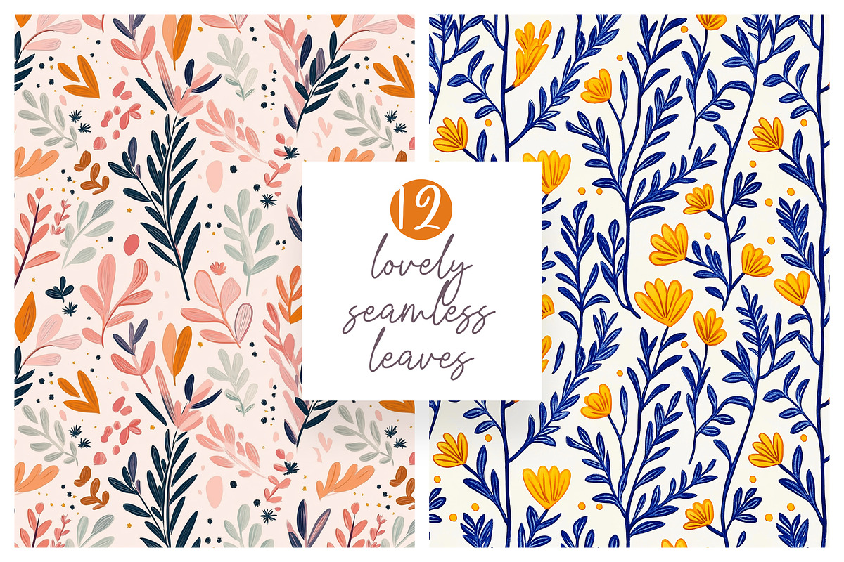 12 Seamless Elegant Leaf Patterns, a Pattern Graphic by DesignRocket (Photo 1 of 13)