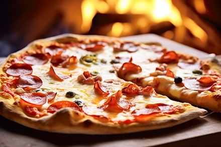 Pizza capricciosa homemade with fire in the oven, online deliver, a Food & Drink Photo by Anneleven