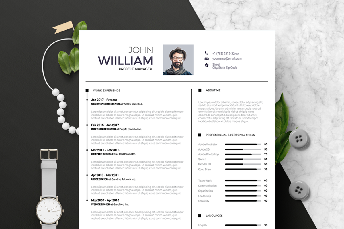 Modern Resume & CV Template, a Resume Template by Hito Graphic (Photo 2 of 8)
