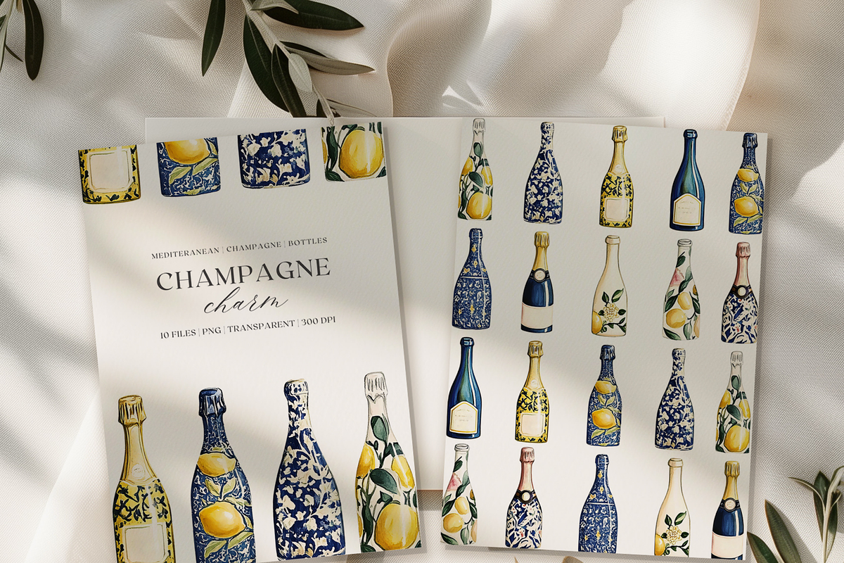 Champagne Charm -Watercolor clipart, a Decorative Illustration by ThaismotaCreativeCo (Photo 6 of 6)