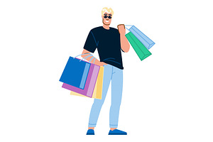 Smiling blond man holding shopping, an Object Illustration by pikepicture