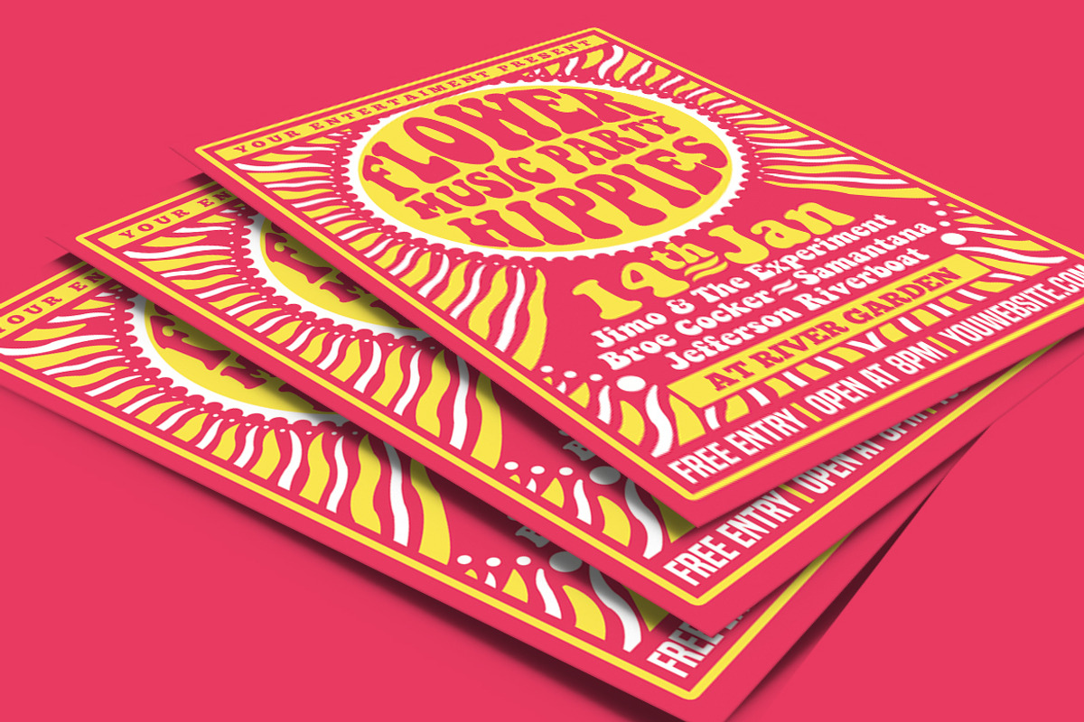 Hippies Music Party Flyer Poster, a Flyer Template by Muhamad Iqbal hidayat (Photo 2 of 3)
