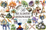 Watercolor Realistic Dinosaur Clipar, a Seasonal Illustration by designcity5 (Thumbnail 1 of 5)