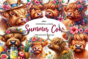 Highland Cow Summer Watercolor, an Illustration by CreationArt (Thumbnail 1 of 9)