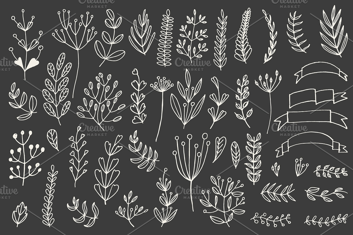 46 hand drawn floral elements, a Decorative Illustration by pixelwerk (Photo 2 of 3)