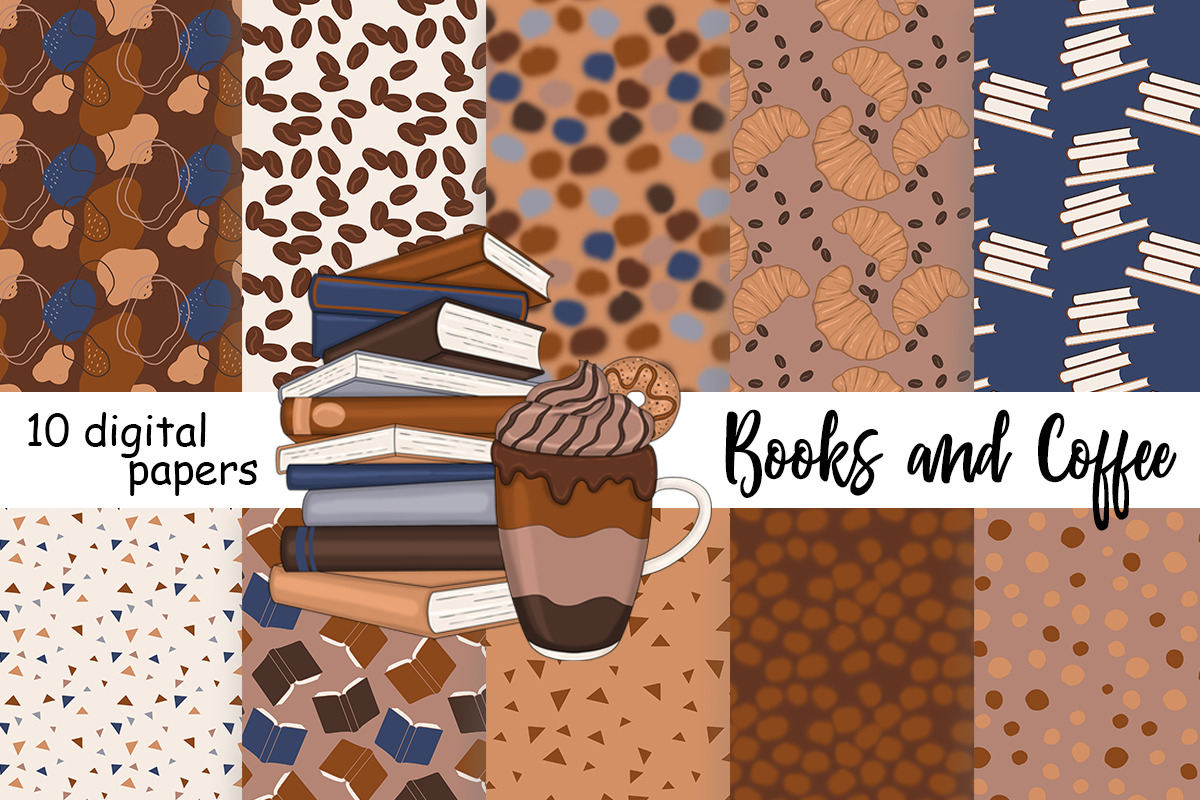 Books And Coffee Pattern, a Pattern Graphic by GlamArtZhanna (Photo 2 of 3)