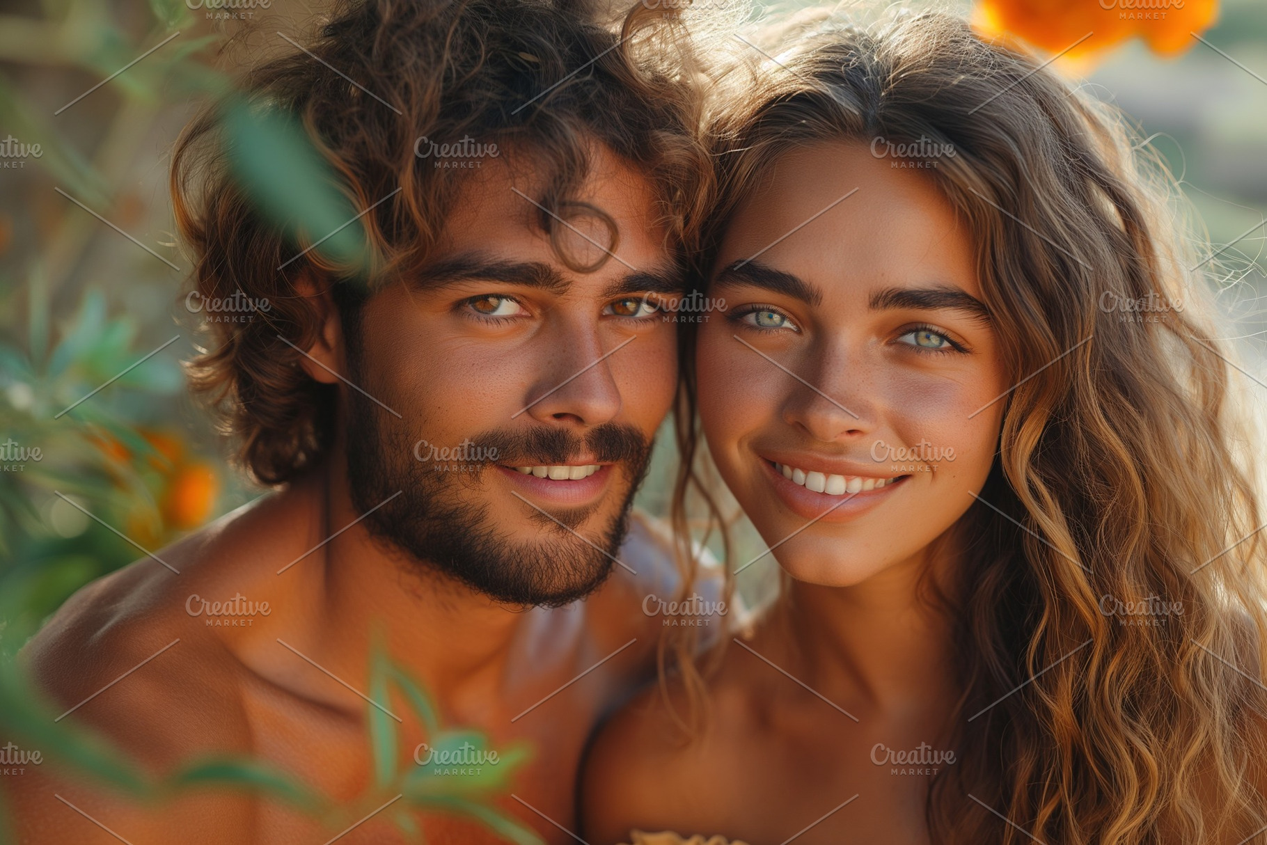 A smiling couple, a Caucasian man with curly hair and beard, and a woman with w, a Person Photo by ImageMir