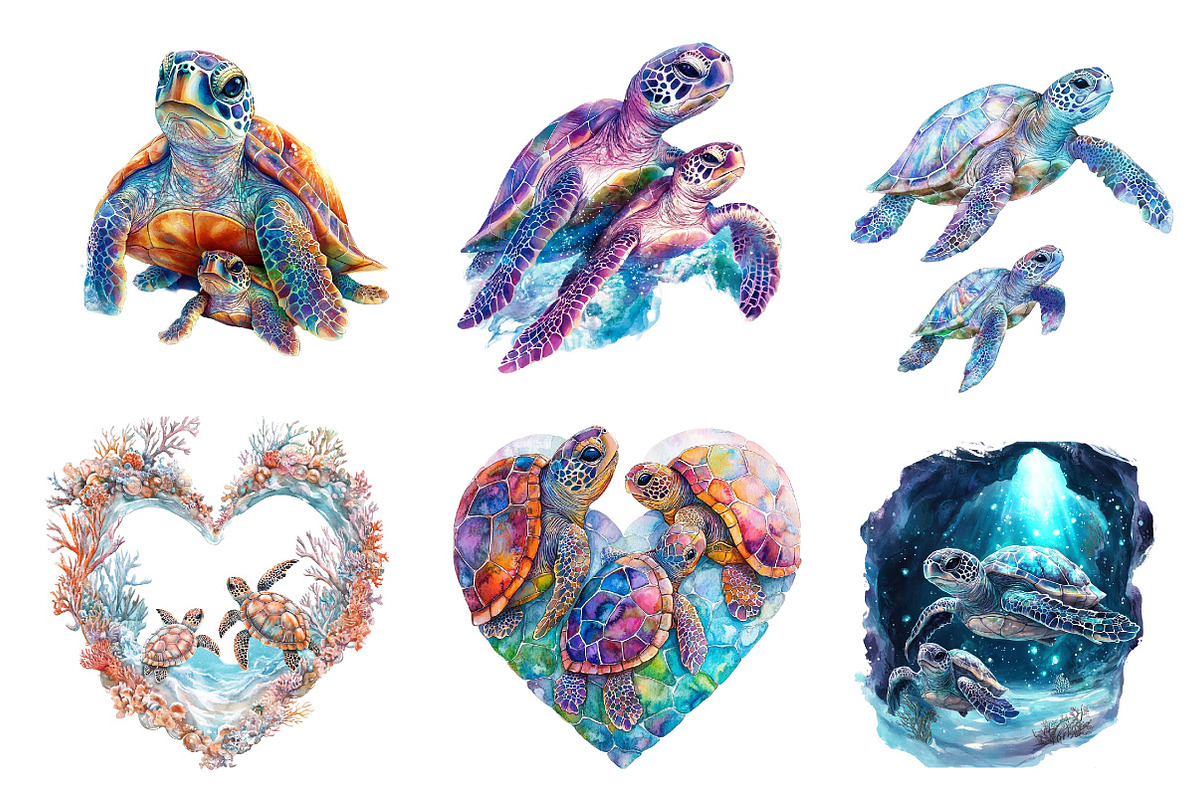 Gem Sea Turtle Mom and Baby Clipart, an Illustration by CreationArt (Photo 4 of 5)