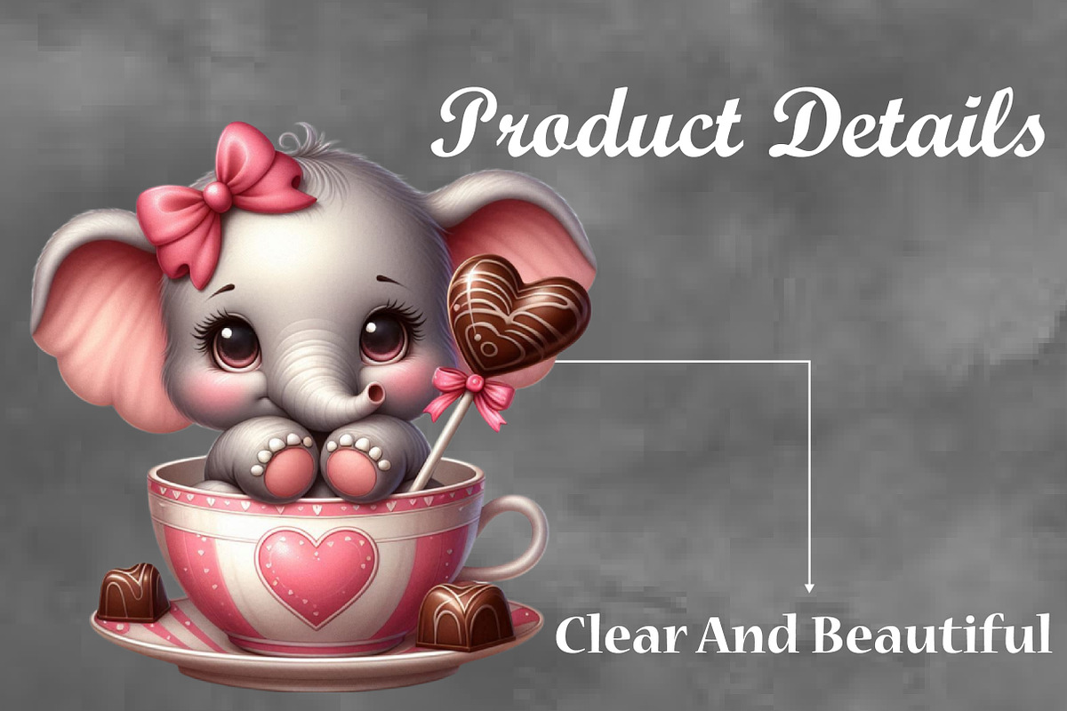 Valentine Cute Elephant Clipart, a Seasonal Illustration by Craft Nest (Photo 3 of 5)