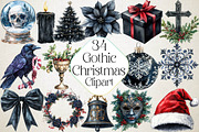 Watercolor Gothic Christmas Clipart, an Illustration by DreamPrint404 (Thumbnail 1 of 7)