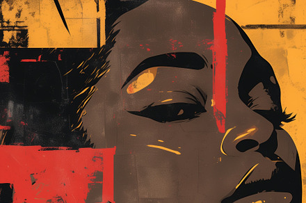 A striking digital illustration of a woman's face, featuring bold colors like b, a Wallpaper Graphic by Textures & Backgrounds