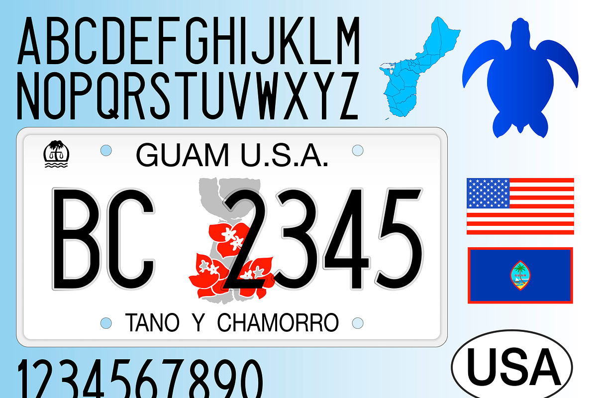 Guam license plate, USA, a Transportation Illustration by frizio