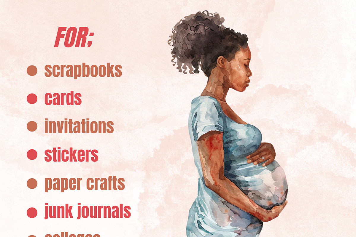 Watercolor Pregnant Clipart, a Graphic by GiraffeCreative (Photo 3 of 9)