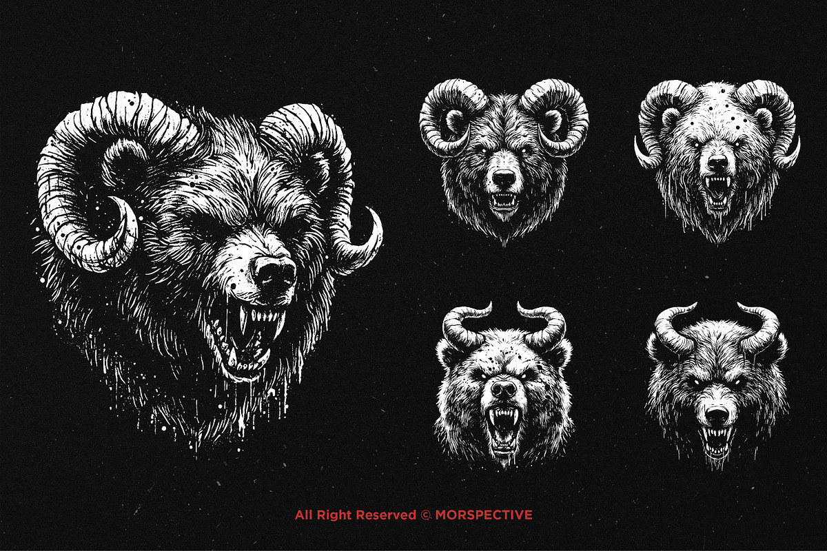 10 Bundle Dark Art Bear Horn Animal, an Illustration by Morspective (Photo 3 of 7)