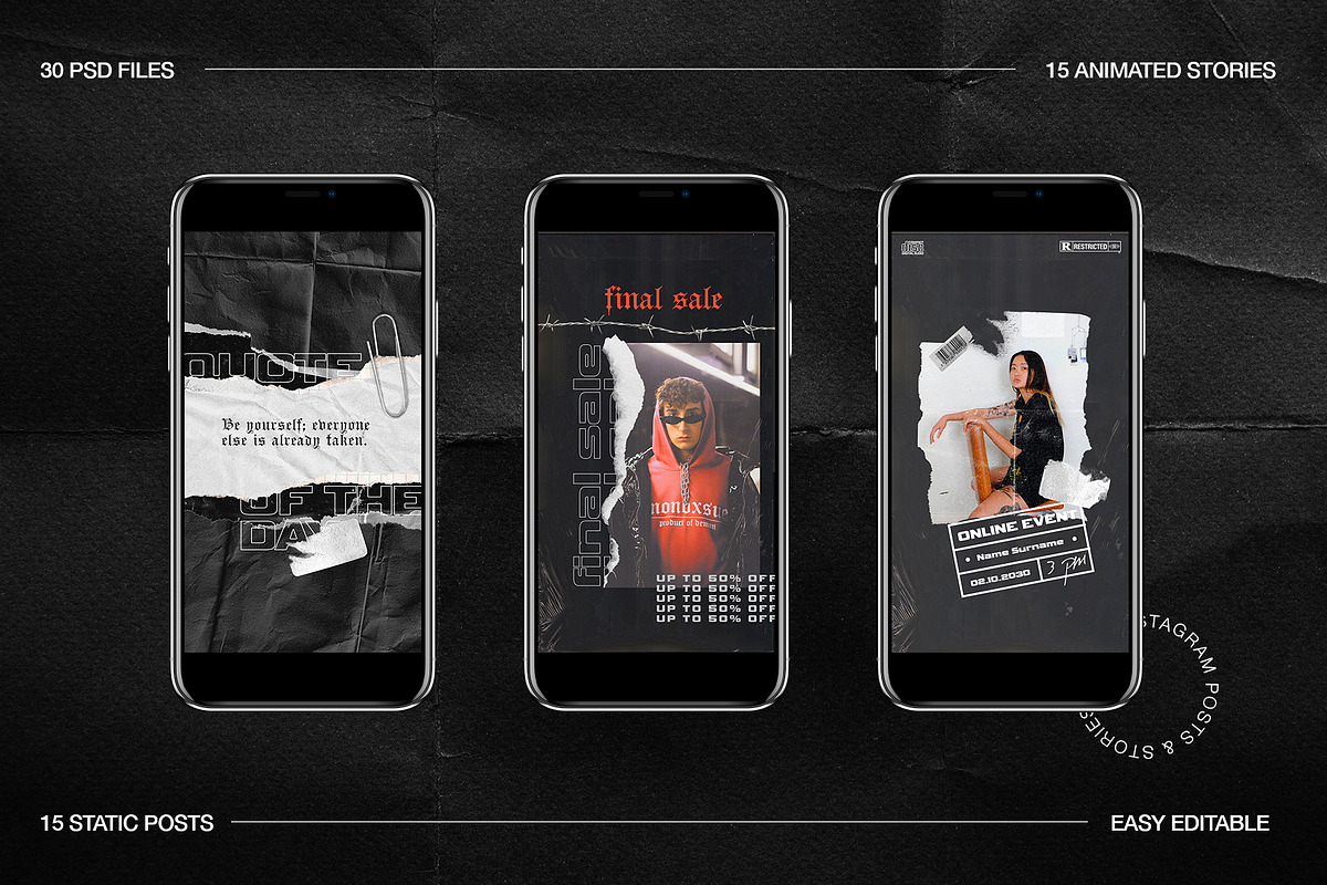 Grunge Instagram Templates Ps, Canva, a Social Media Template by Marie T (Photo 7 of 18)