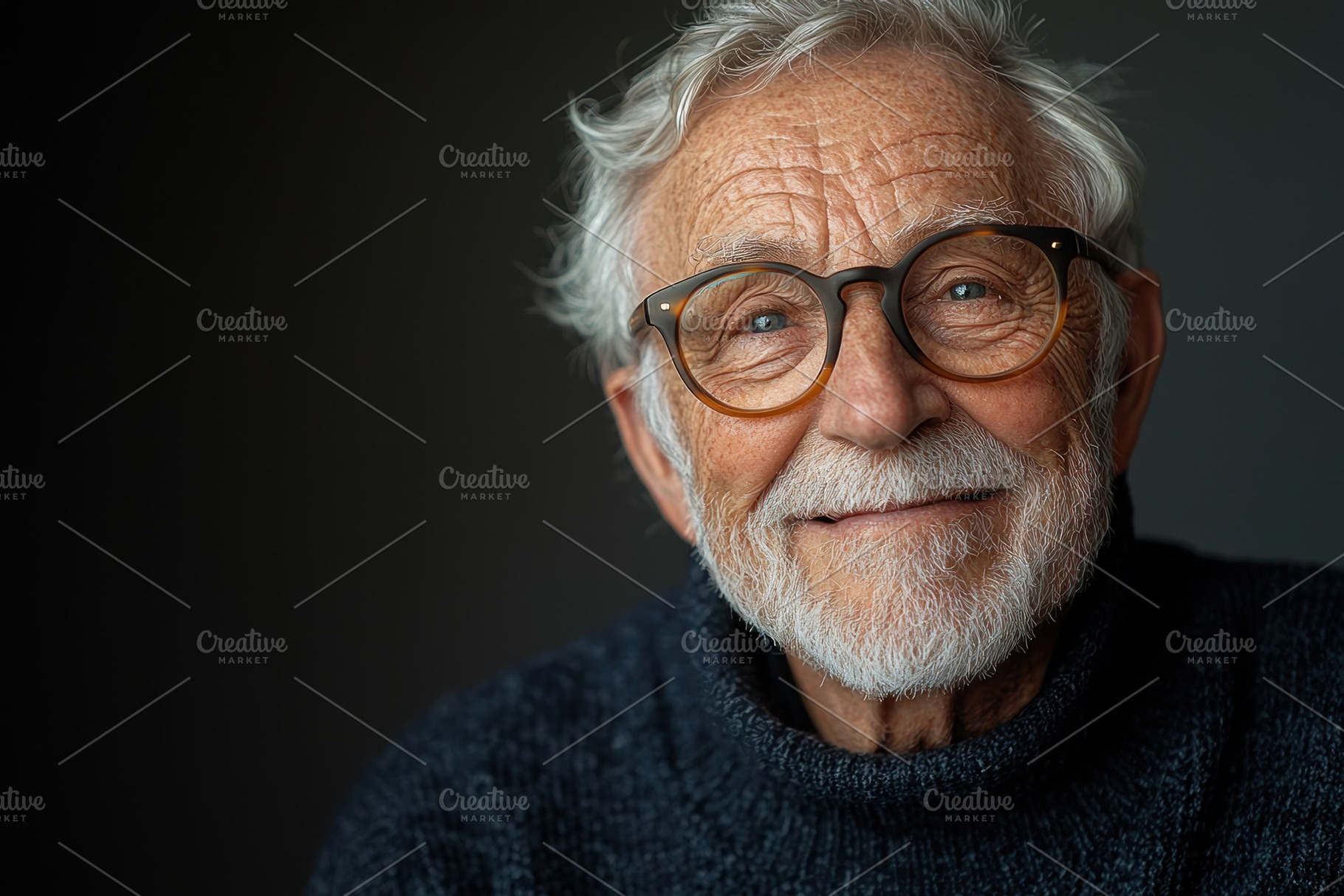 Smiling elderly man with white hair and beard wearing glasses an, a Person Photo by José Manuel Gelpi